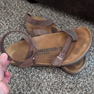 Birkenstock Brown Sandals with Leather Straps and Supportive Footbed